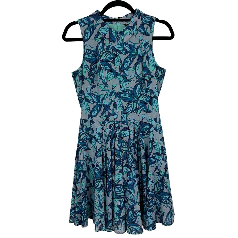 Kaya & Sloane Blue Gray Floral Fit & Flare Collared Dress Small